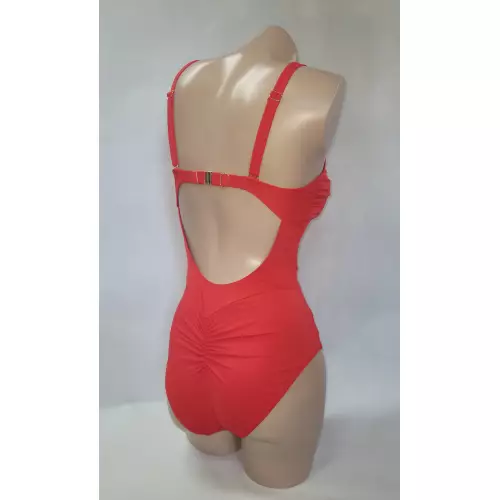 Jednoczęściowy kostium kąpielowy z głębokim dekoltem Self Fashion 31 czerwony tył